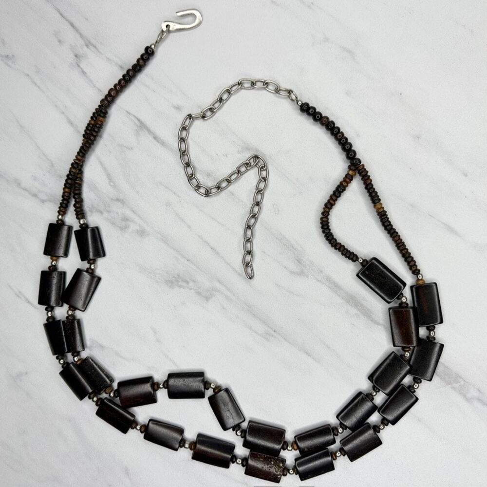 Wood Beaded Silver Tone Chain Link Belt Small/Medium (S/M) ✨